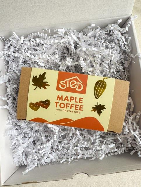 Organic chocolate toffee made with local maple syrup
